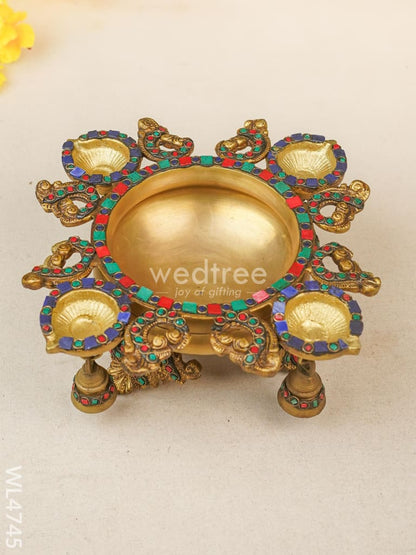 Brass Urli with Diya and Bells - Stonework - WL4745