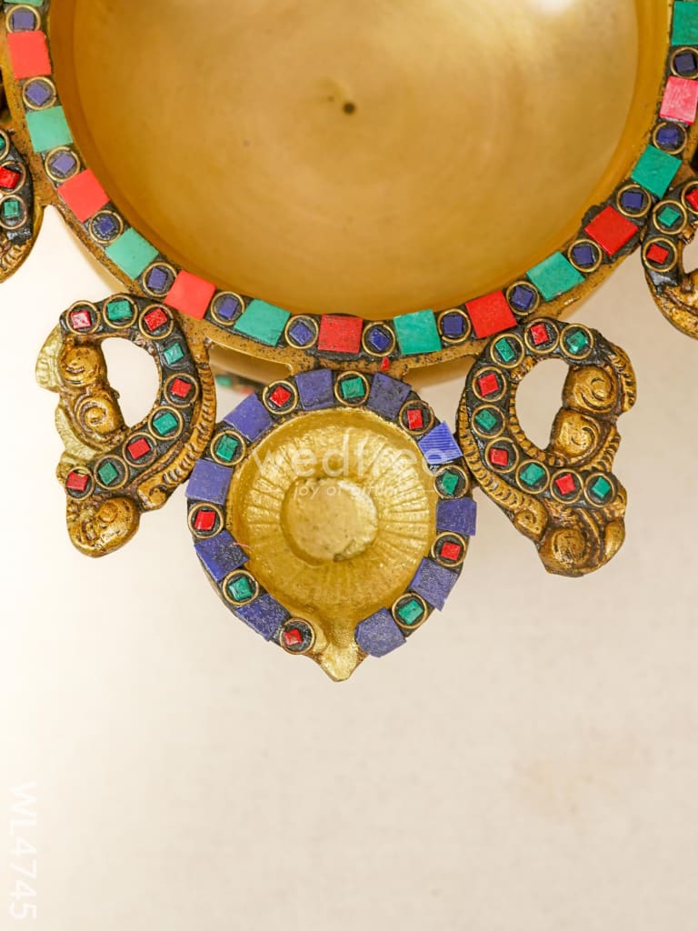 Brass Urli with Diya and Bells - Stonework - WL4745