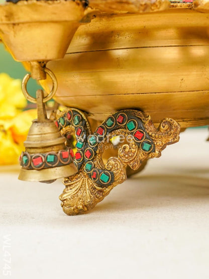 Brass Urli with Diya and Bells - Stonework - WL4745