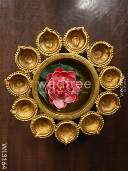 Brass Urli with Diya and Bells - WL3164