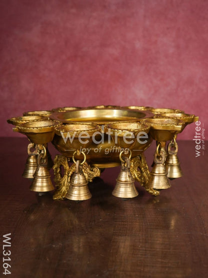 Brass Urli with Diya and Bells - WL3164