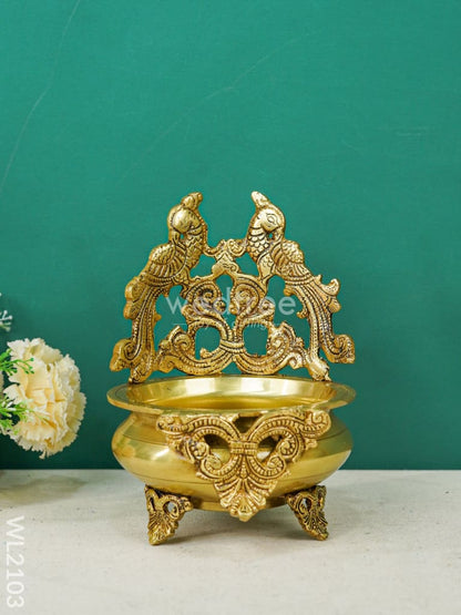 Brass Urli with Double Peacock - WL2103