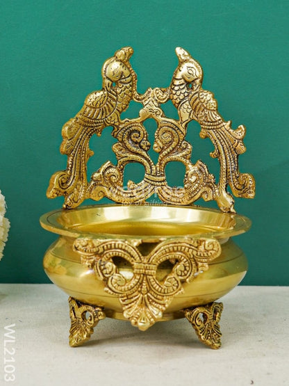 Brass Urli with Double Peacock - WL2103