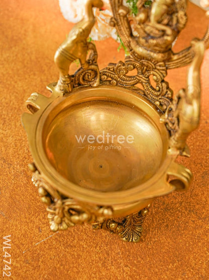 Brass Urli with Ganesha - 12 inch - WL4742