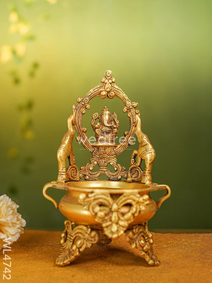 Brass Urli with Ganesha - 12 inch - WL4742