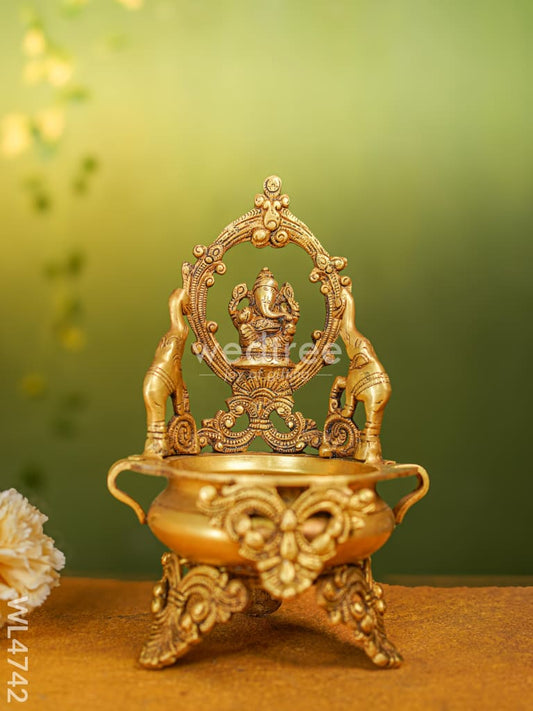 Brass Urli with Ganesha - 12 inch - WL4742