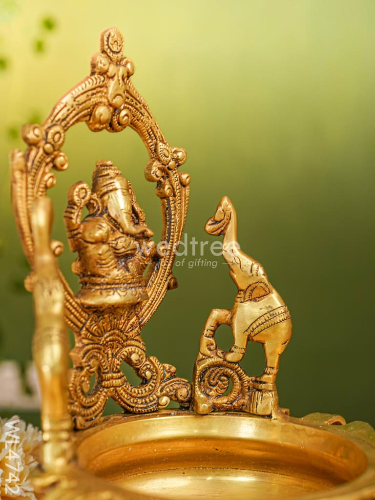 Brass Urli with Ganesha - 12 inch - WL4742