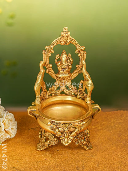 Brass Urli with Ganesha - 12 inch - WL4742