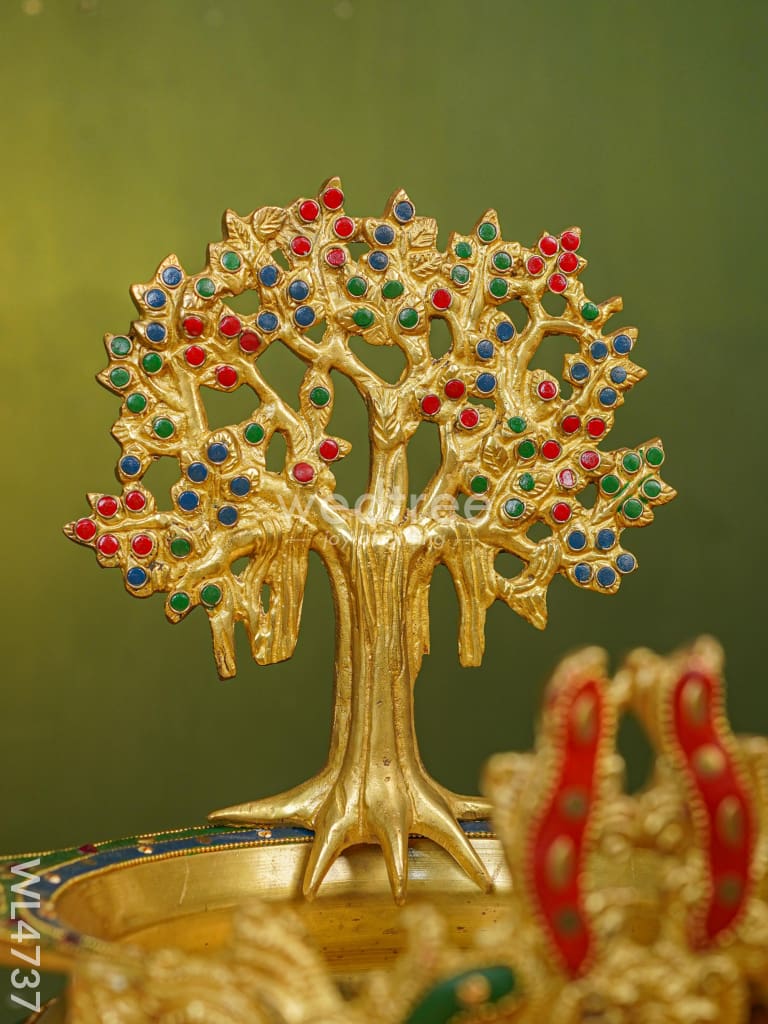 Brass Urli With Kalpavrisha Tree - 13 Inch Wl4737