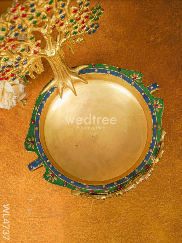 Brass Urli With Kalpavrisha Tree - 13 Inch Wl4737