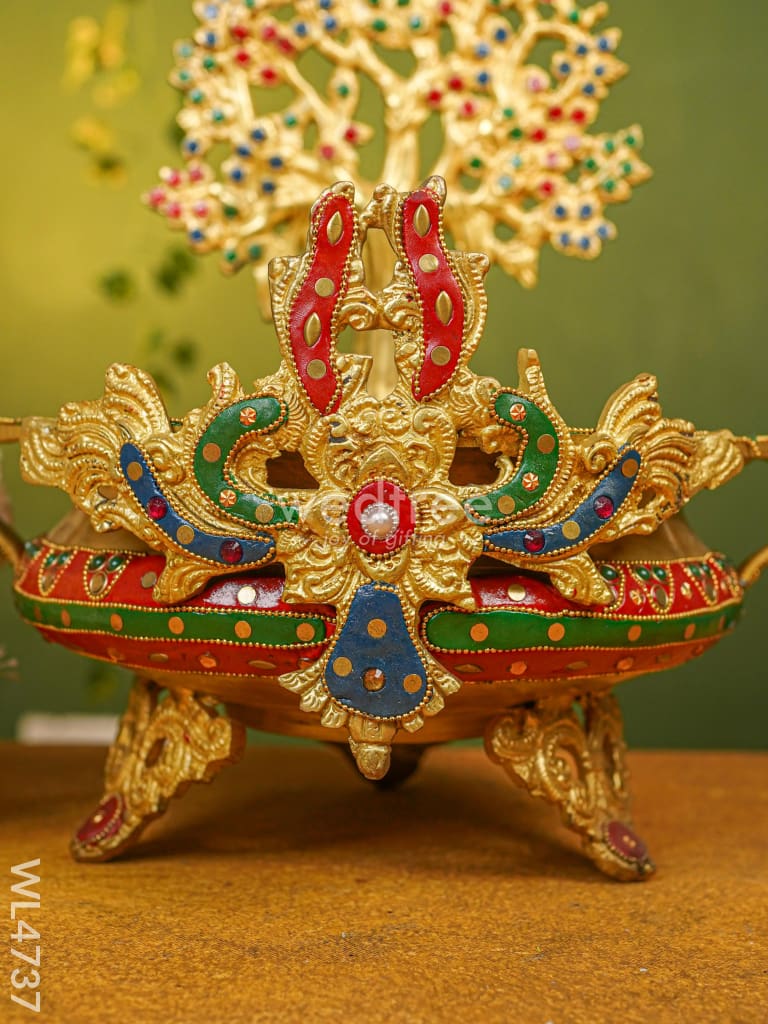 Brass Urli With Kalpavrisha Tree - 13 Inch Wl4737