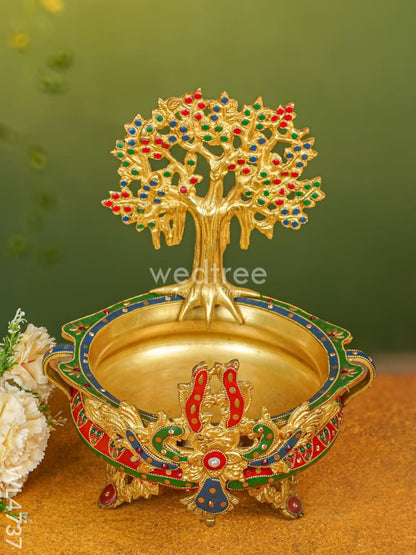 Brass Urli With Kalpavrisha Tree - 13 Inch Wl4737