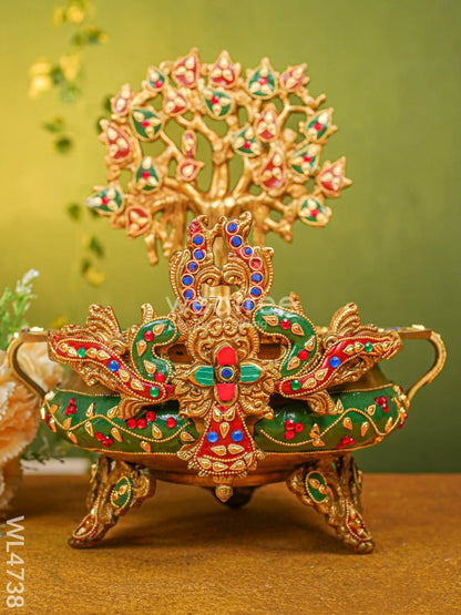 Brass Urli with Kalpavrisha Tree - 13 inch - WL4738