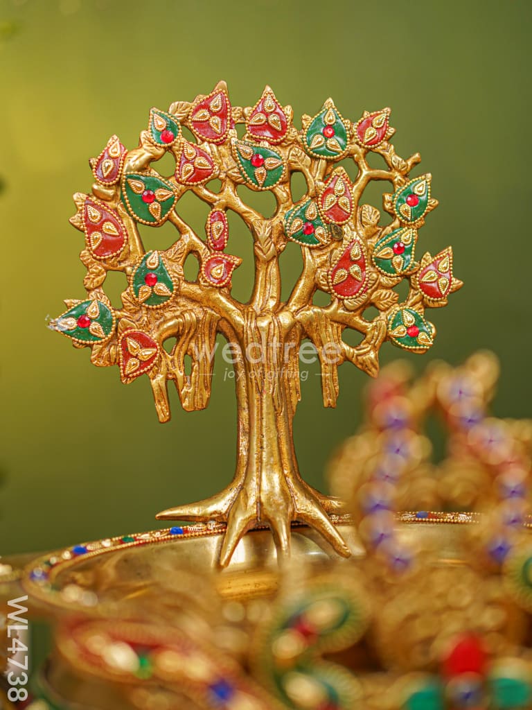 Brass Urli with Kalpavrisha Tree - 13 inch - WL4738