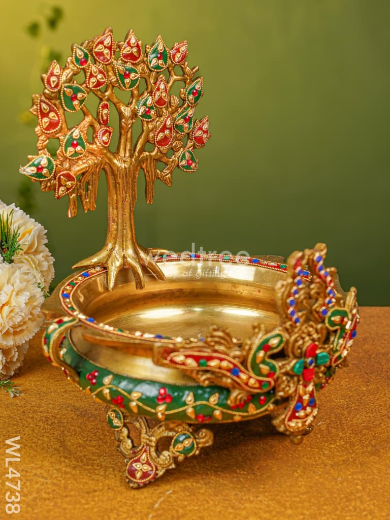 Brass Urli with Kalpavrisha Tree - 13 inch - WL4738
