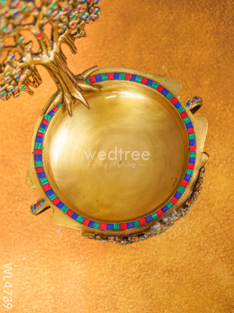 Brass Urli with Kalpavrisha Tree - 13 inch - WL4739