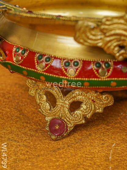 Brass Urli with Kalpavrisha Tree - 13 inch - WL4739