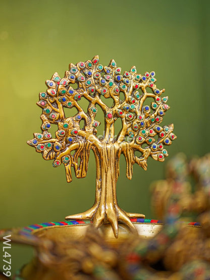 Brass Urli with Kalpavrisha Tree - 13 inch - WL4739