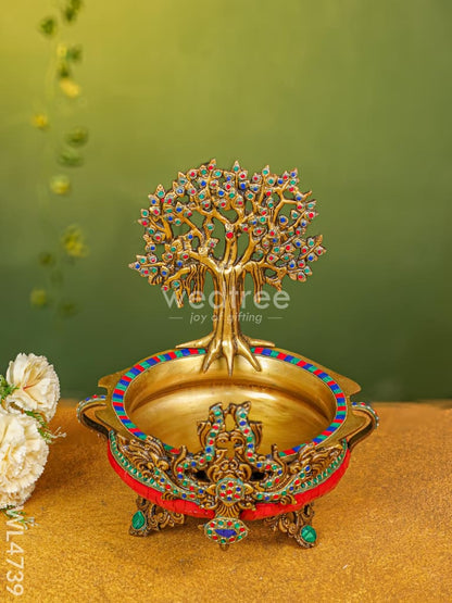 Brass Urli with Kalpavrisha Tree - 13 inch - WL4739
