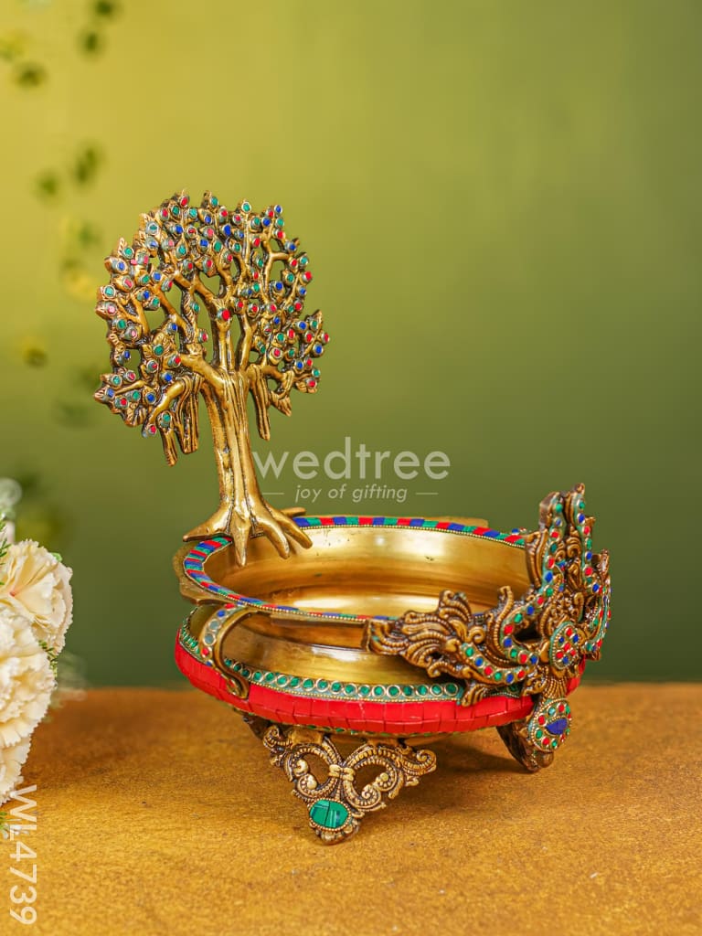 Brass Urli with Kalpavrisha Tree - 13 inch - WL4739
