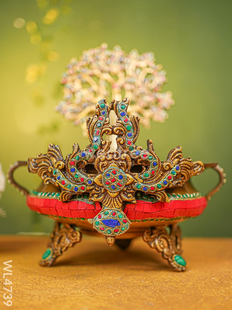 Brass Urli with Kalpavrisha Tree - 13 inch - WL4739