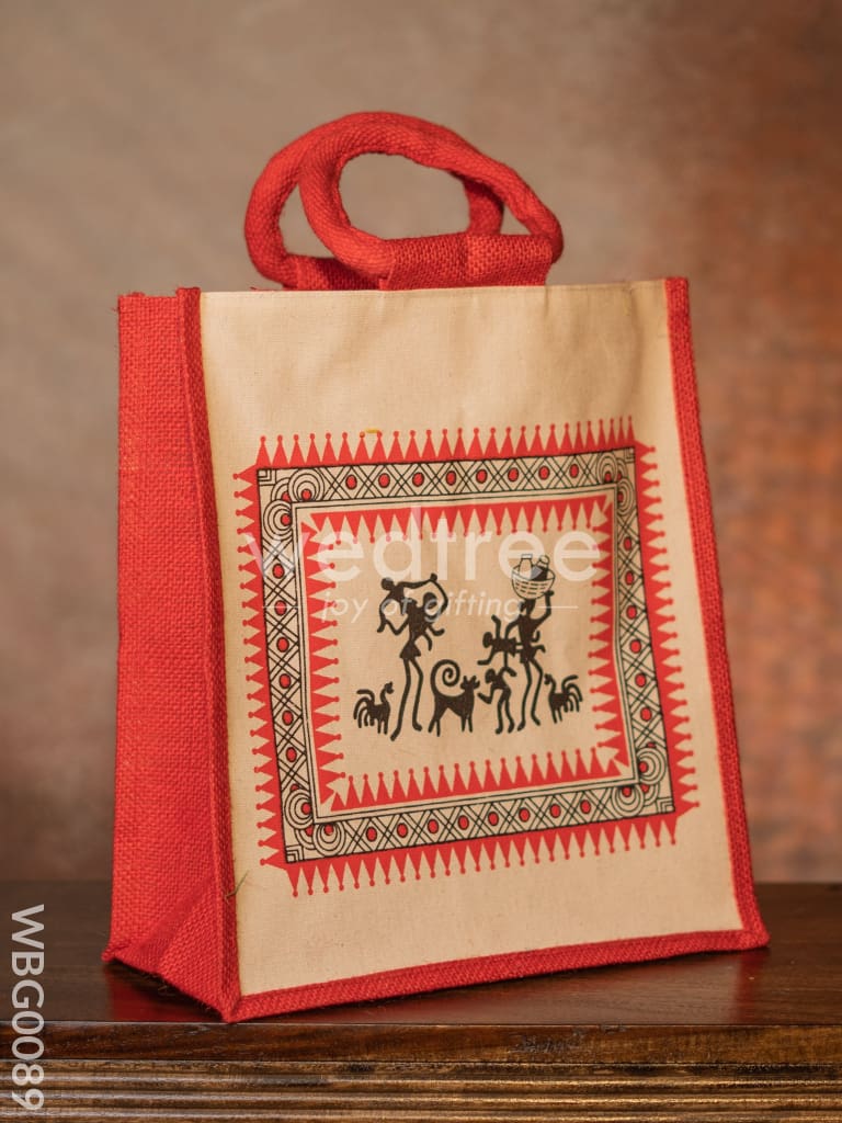 Canvas and Jute Bag with Warli Prints - WBG0089