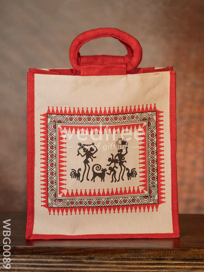 Canvas and Jute Bag with Warli Prints - WBG0089