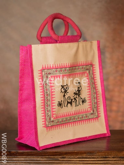 Canvas and Jute Bag with Warli Prints - WBG0089
