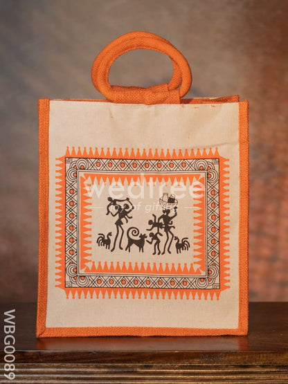 Canvas and Jute Bag with Warli Prints - WBG0089