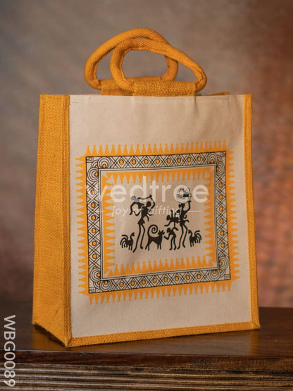 Canvas and Jute Bag with Warli Prints - WBG0089