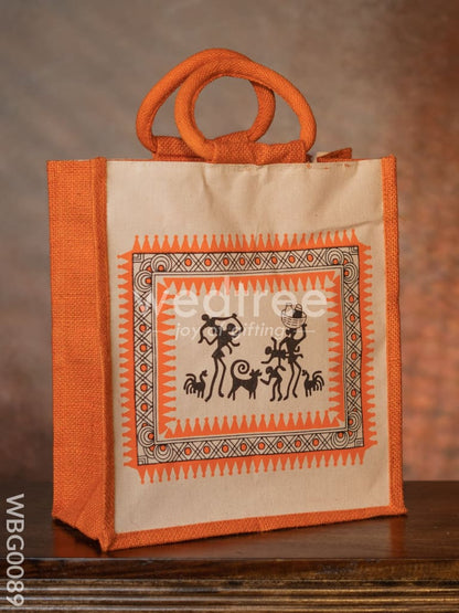 Canvas and Jute Bag with Warli Prints - WBG0089
