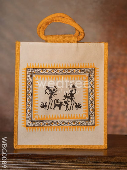 Canvas and Jute Bag with Warli Prints - WBG0089