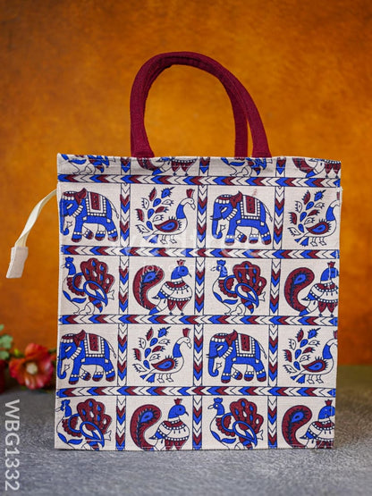 Canvas Bag with Elephant and Peacock Motifs - WBG1332
