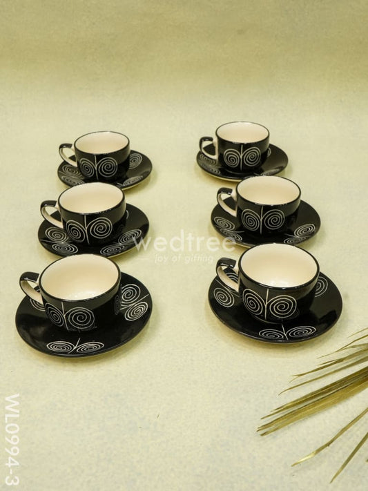 Ceramic Cup and Saucer Set - Black with Whirl Design - WL0994-3