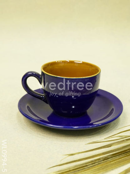 Ceramic Cup and Saucer Set - Blue with Brown Design - WL0994-5