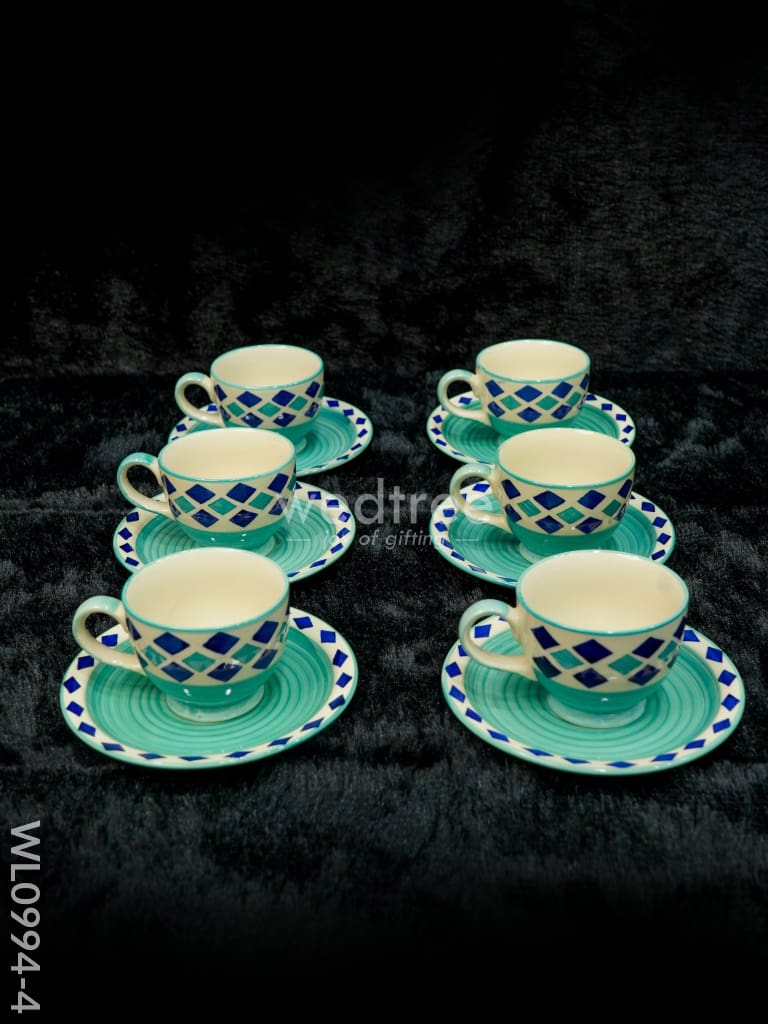 Ceramic Cup and Saucer Set - Diamond Design - WL0994-4