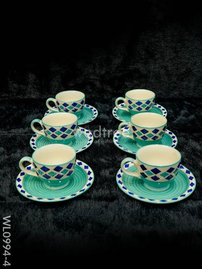 Ceramic Cup and Saucer Set - Diamond Design - WL0994-4