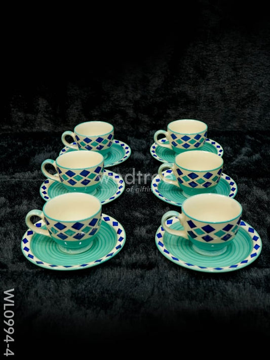 Ceramic Cup and Saucer Set - Diamond Design - WL0994-4