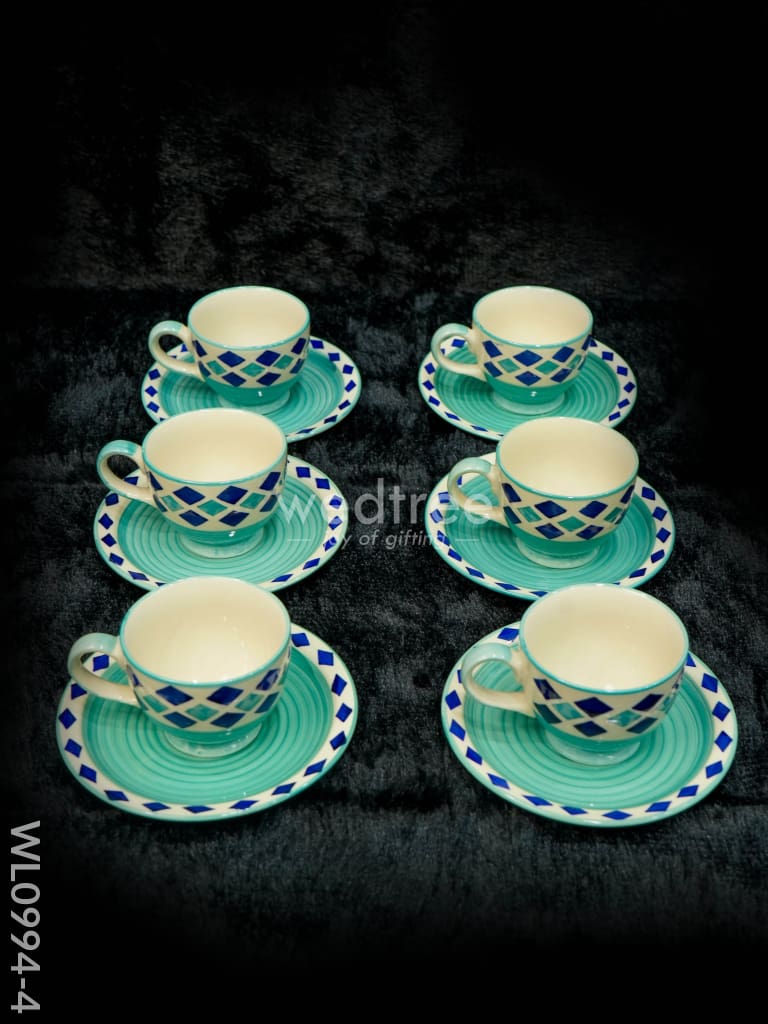 Ceramic Cup and Saucer Set - Diamond Design - WL0994-4