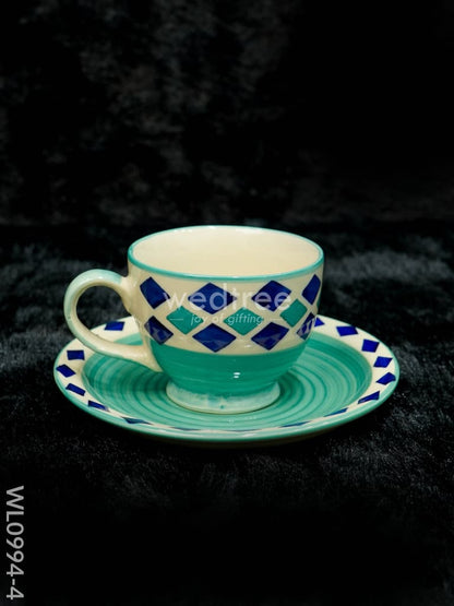 Ceramic Cup and Saucer Set - Diamond Design - WL0994-4