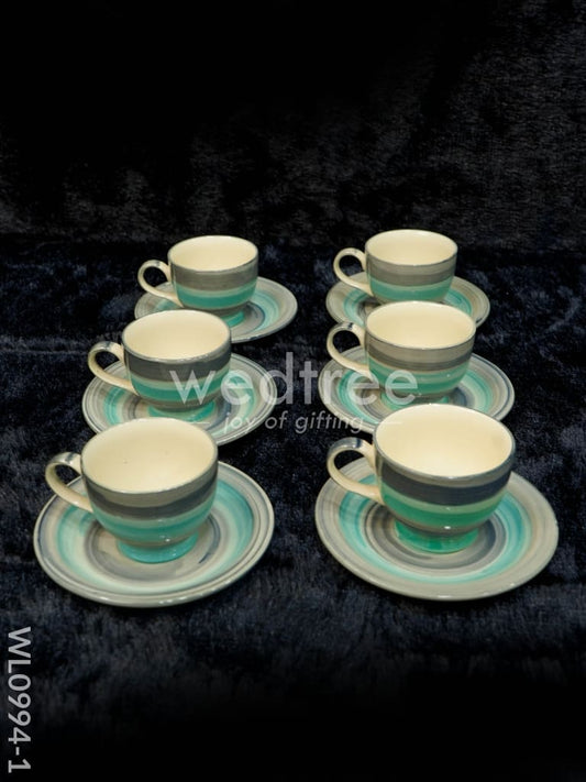 Ceramic Cup and Saucer Set - Sea Green with Gray - WL0994-1