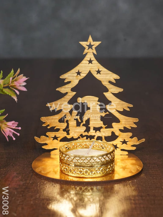 Christmas Tree with Santa Claus shadow Diya - MDF- W3008