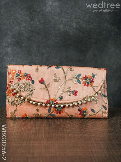 Clutch Purse with Floral Design and Chamki Work - WBG0256-2