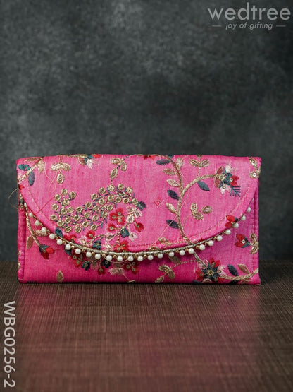 Clutch Purse with Floral Design and Chamki Work - WBG0256-2