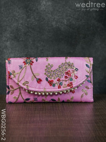 Clutch Purse with Floral Design and Chamki Work - WBG0256-2