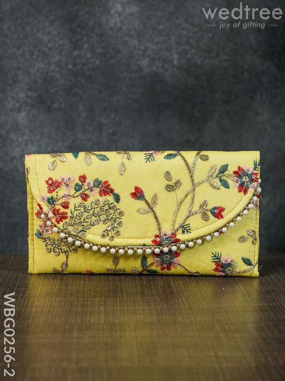 Clutch Purse with Floral Design and Chamki Work - WBG0256-2
