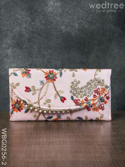 Clutch Purse with Floral Design and Chamki Work - WBG0256-2