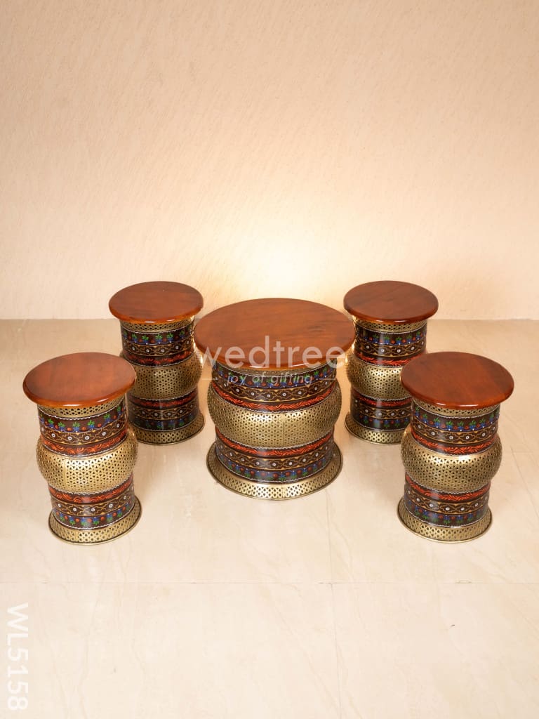 Coffee Centre Table with 4 Side Stools - Brown - WL5158
