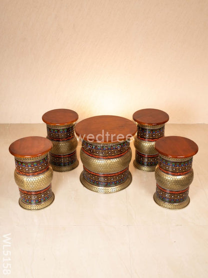 Coffee Centre Table with 4 Side Stools - Brown - WL5158