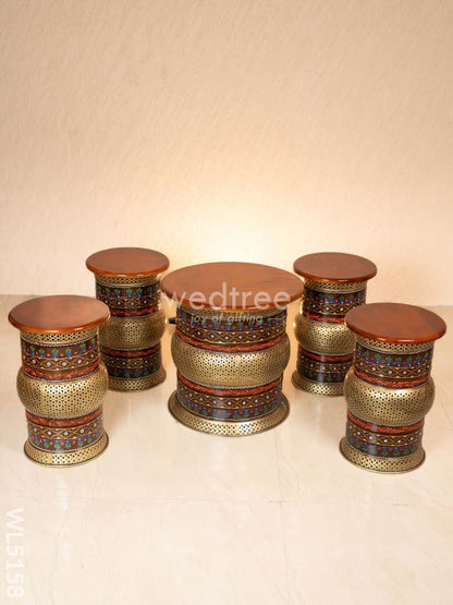 Coffee Centre Table with 4 Side Stools - Brown - WL5158